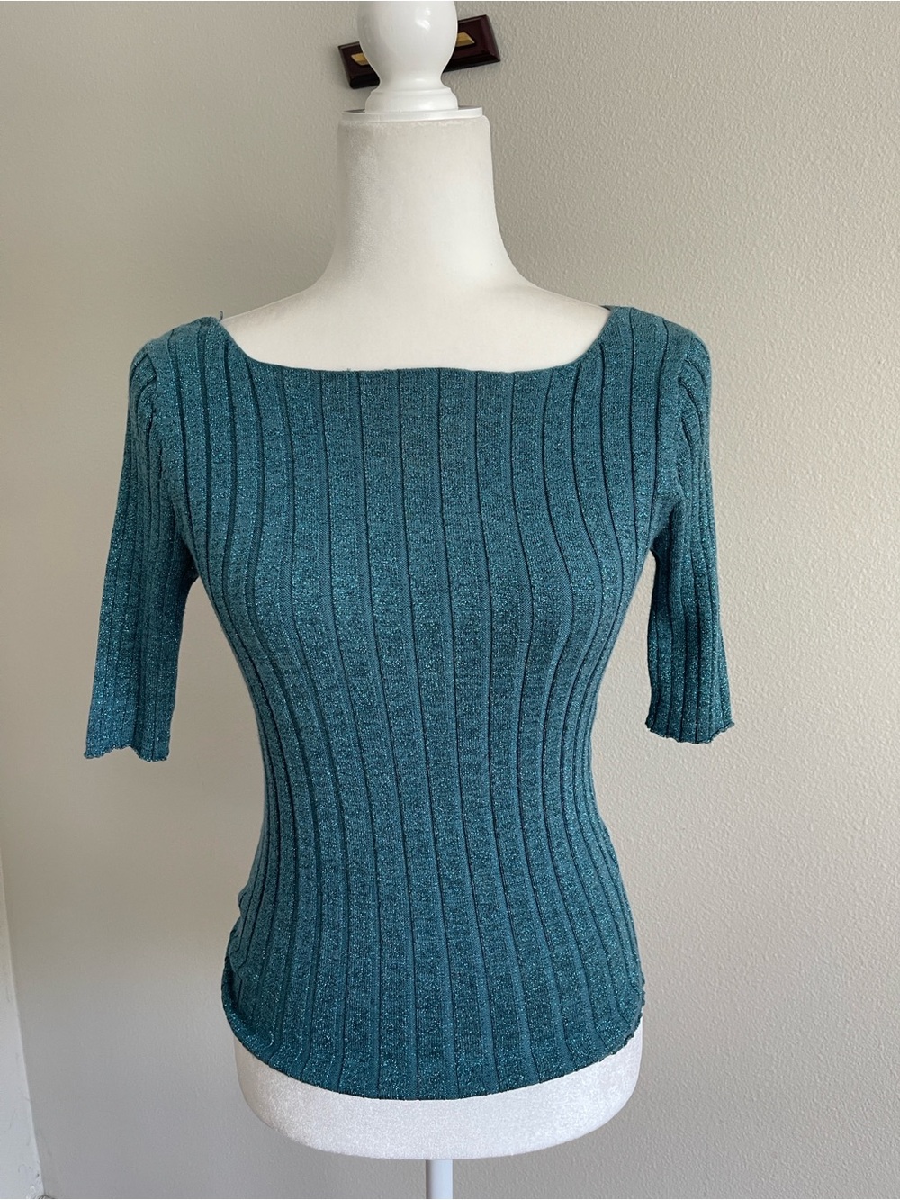 Sparkle Ribbed Boatneck Sweater - Teal